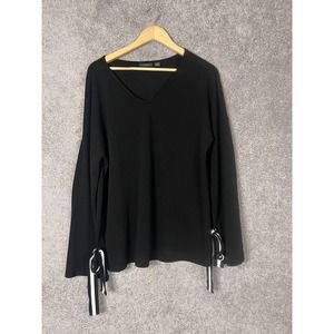 Halogen Shirt Womens Size XL Black Scoop Neck Ribbon Tie Long Sleeve Ladies